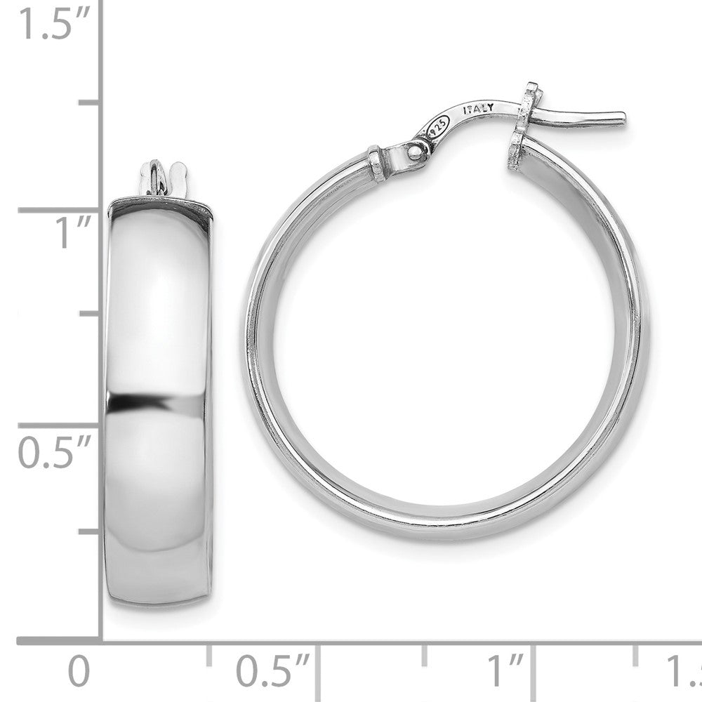 Sterling Silver RH-plated Polished Hinged Hoop Earrings