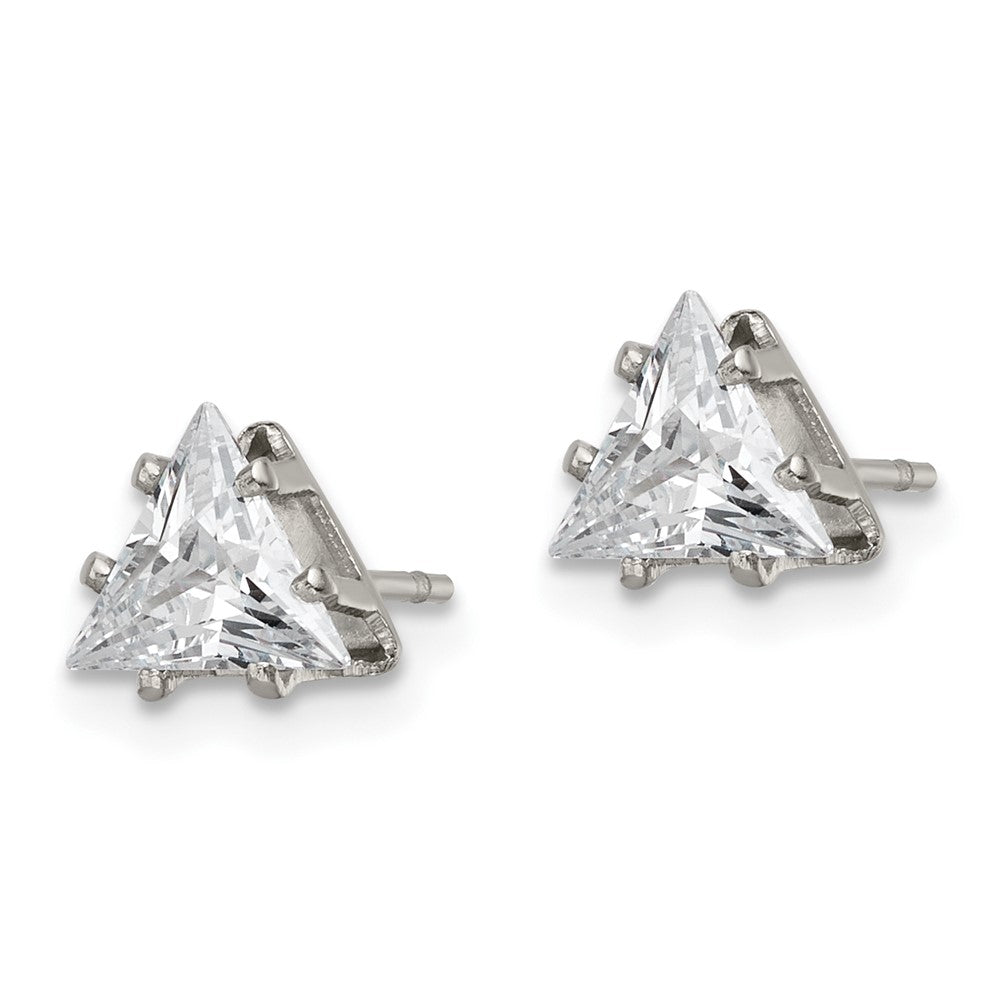 Stainless Steel Polished 6mm Triangle CZ Stud Post Earrings
