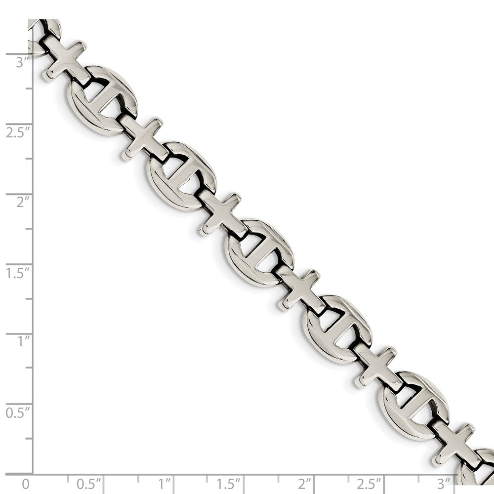Stainless Steel Polished Crosses 8.5in Bracelet 8.5 inches