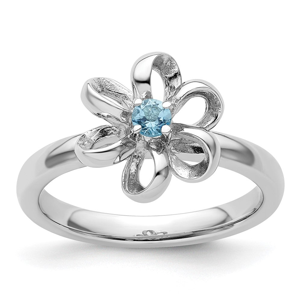 Sterling Silver Stackable Expressions Polished Blue Topaz Flower Ring Size -8