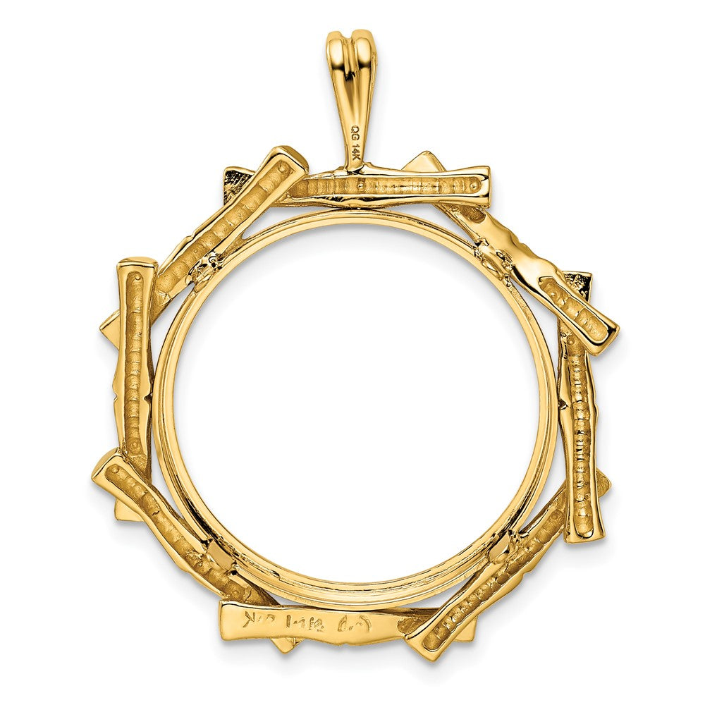 Wideband Distinguished Coin Jewelry 14k Polished and Textured Overlap Bamboo 22.0mm Prong Coin Bezel Pendant