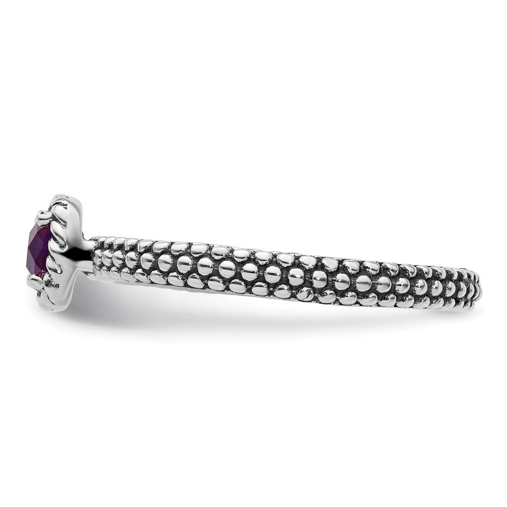 Sterling Silver Stackable Expressions Checker-cut Amethyst Antiqued Ring Size -10