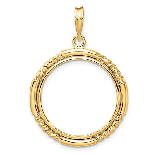 Wideband Distinguished Coin Jewelry 14k Polished Quadruple Twist and Bright 21.6mm Prong Coin Bezel Pendant