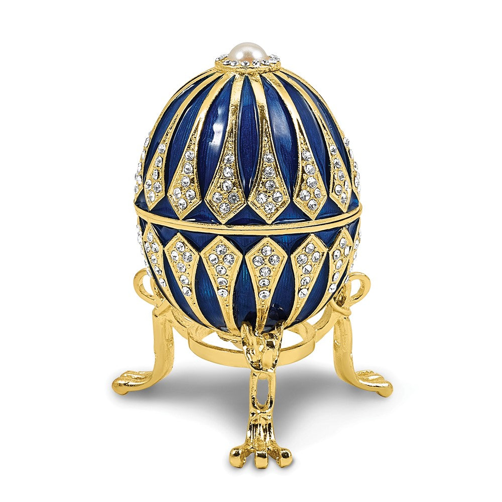 Luxury Giftware by Jere Bejeweled SOMETHING BLUE Egg Trinket Box with Ring Insert and Matching 18 inch Necklace