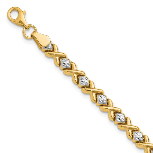 10K with Rhodium Polished and D/C Bracelet 8  inches