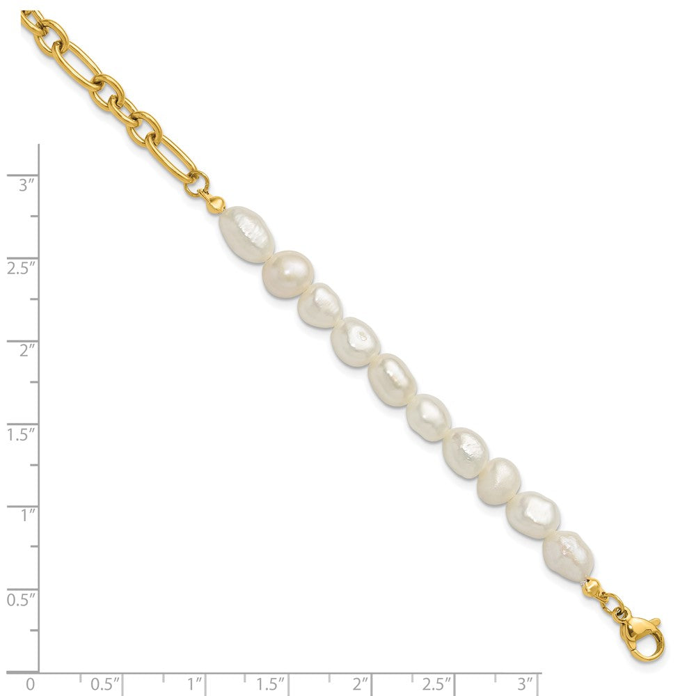 Chisel Stainless Steel Polished Yellow IP-plated with Half White Freshwater Cultured Pearl 8.25 inch Bracelet 8.25 inches