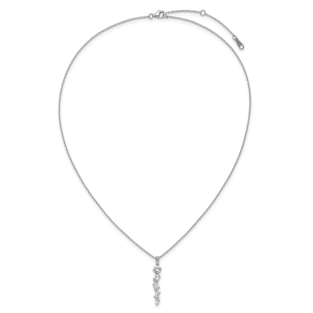 Cheryl M Sterling Silver Rhodium-plated Polished Fancy Multi-cut CZ with 2 Inch Extension Necklace 16 Inches