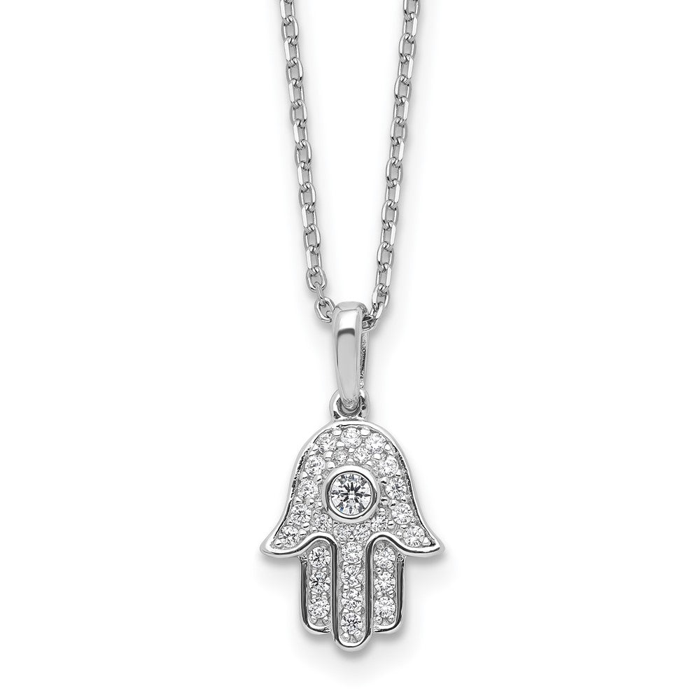 Sterling Shimmer Sterling Silver Rhodium-plated CZ 28 Stone 16 inch with 2 inch extension Chamseh/Hamsa Necklace 16 Inches