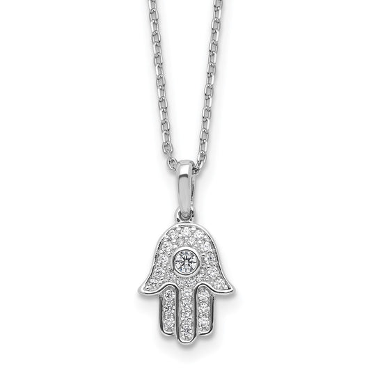 Sterling Shimmer Sterling Silver Rhodium-plated CZ 28 Stone 16 inch with 2 inch extension Chamseh/Hamsa Necklace 16 Inches