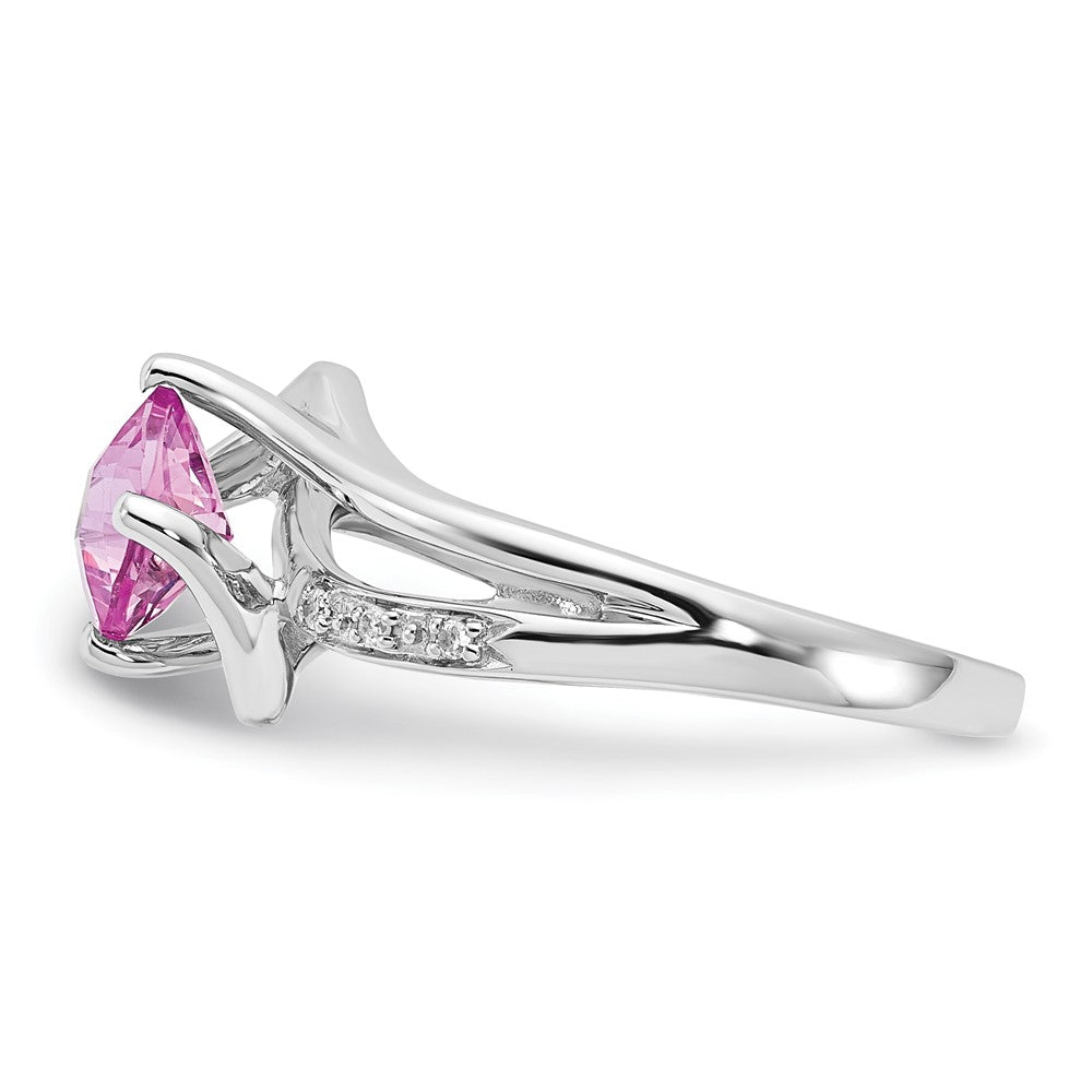 10K White Gold Created Pink Sapphire and Diamond Ring