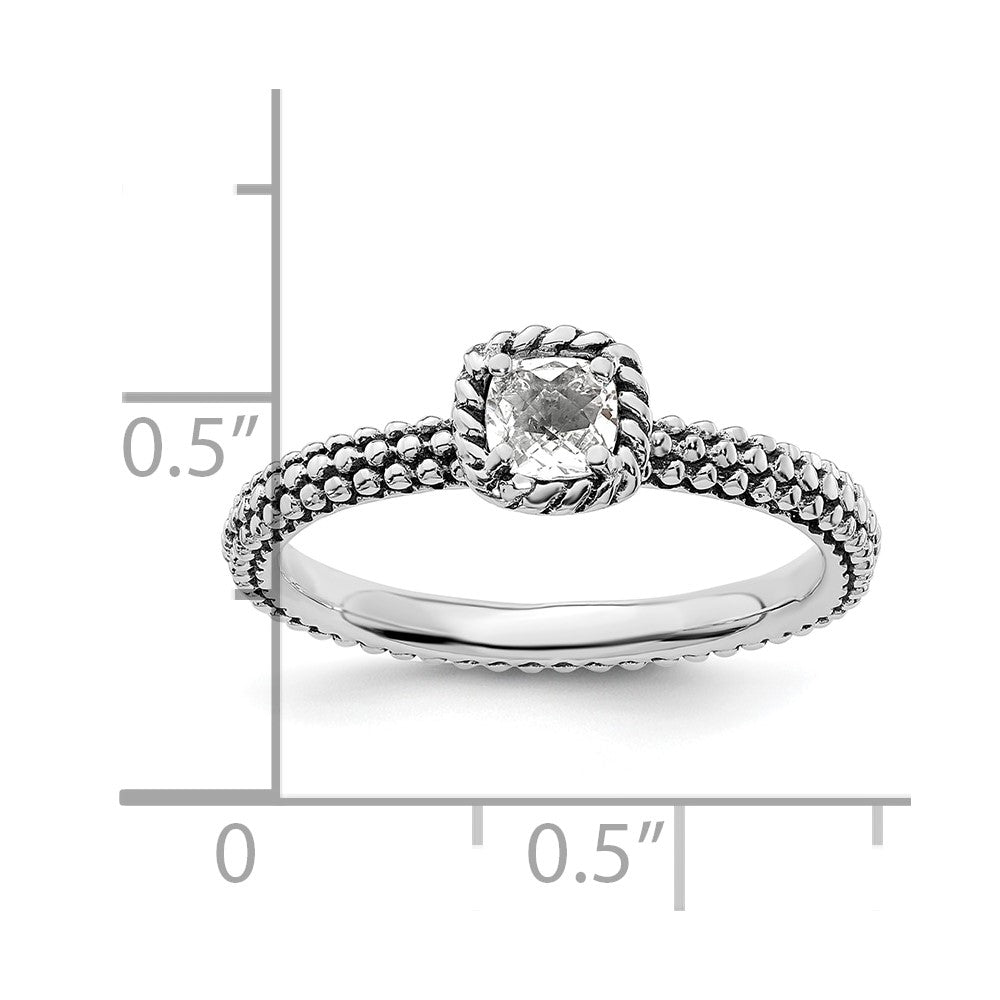 Sterling Silver Stackable Expressions Checker-cut White Topaz Antiqued Ring Size -10