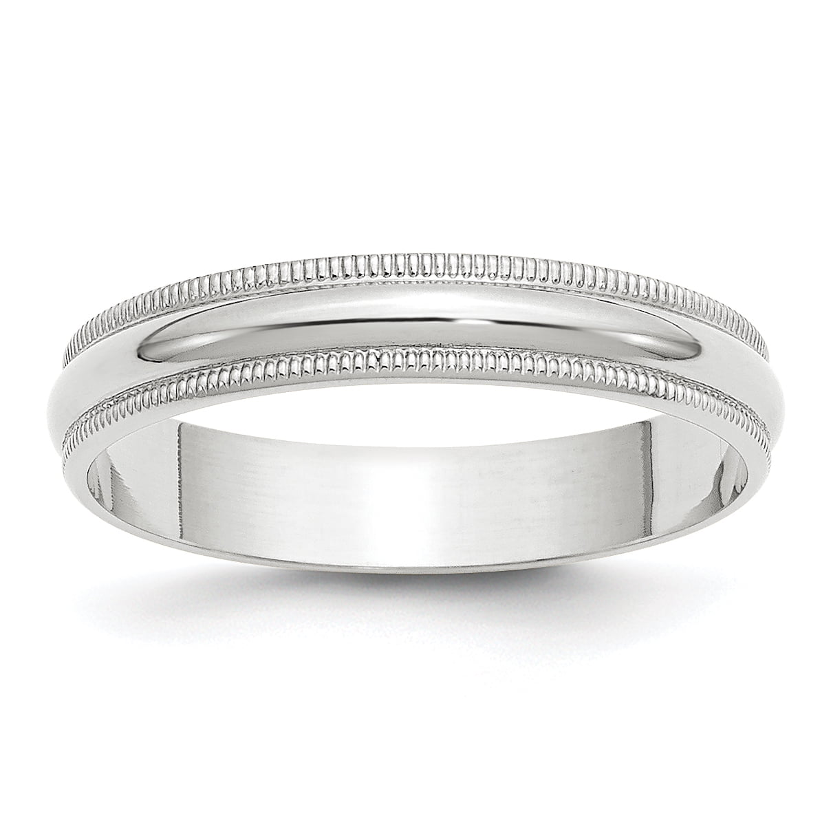 10k White Gold Solid Polished Lightweight 4mm Ltw Milgrain Half Round Band Size 4.5 Ring -  Jewelry Gift for Mom