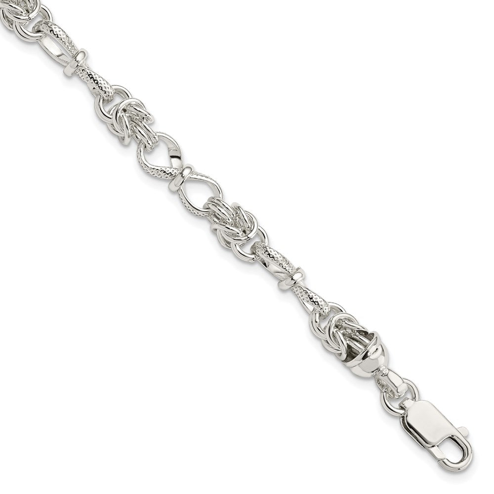 Sterling Silver Polished and Textured Fancy Bracelet 7.5 inches