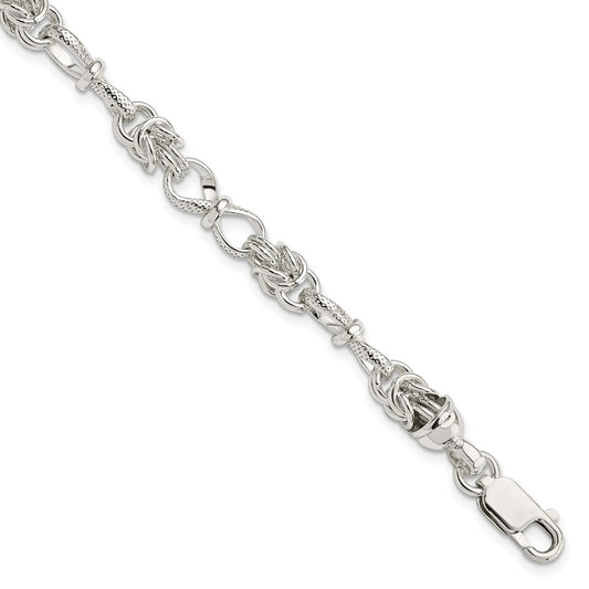 Sterling Silver Polished and Textured Fancy Bracelet 7.5 inches