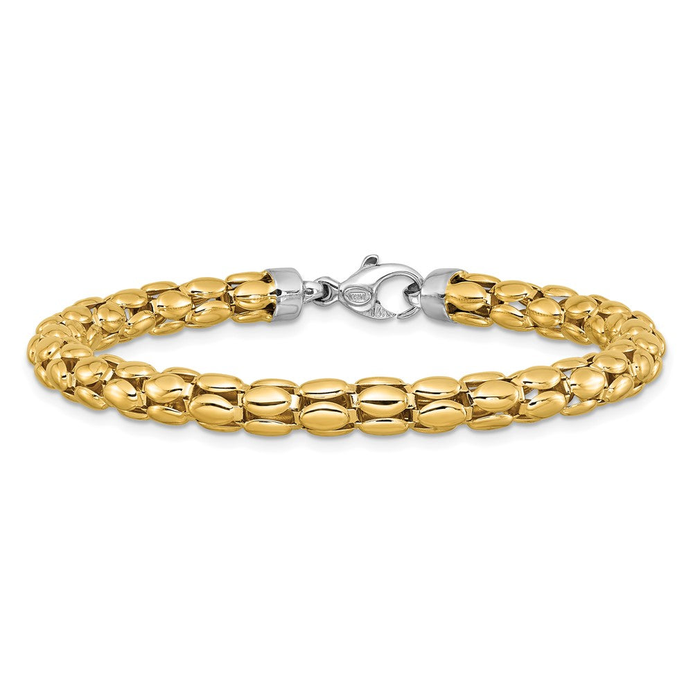 14K Two-tone Polished 5.5mm Popcorn Link Bracelet 7.5  inches