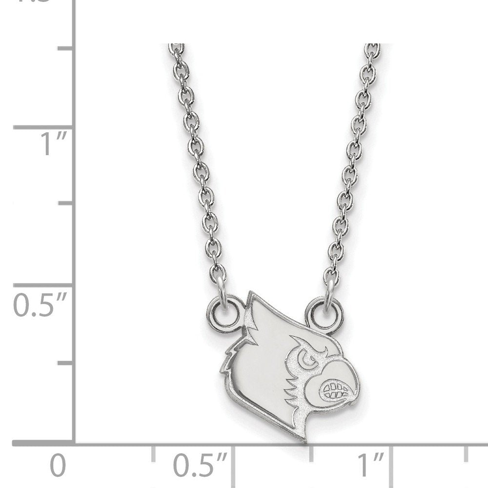 Sterling Silver Rhodium-plated LogoArt University of Louisville Cardinal Small Pendant 18 inch Necklace QSS050UL-18