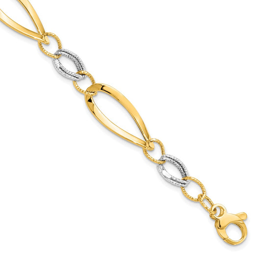 14K Two-tone Polished and D/C Link w/1/2in. ext. Bracelet 7.5  inches