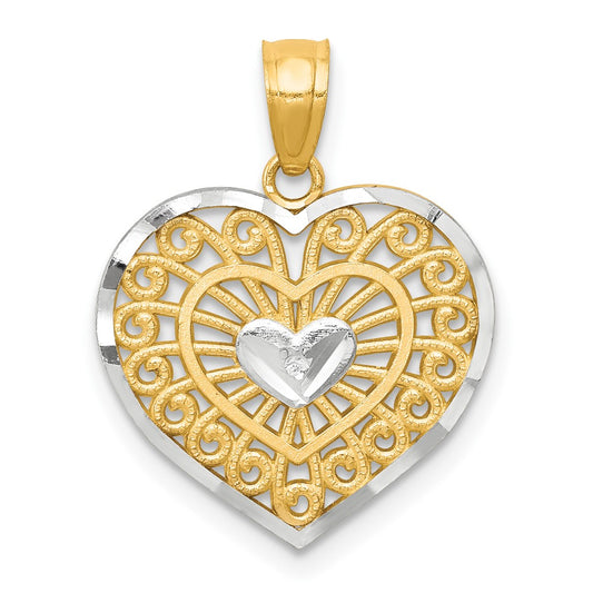 10K w/Rhodium Heart Charm