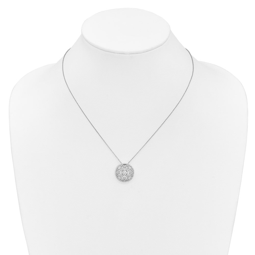 14k White Gold Diamond Vintage Hearts Pendant Necklace