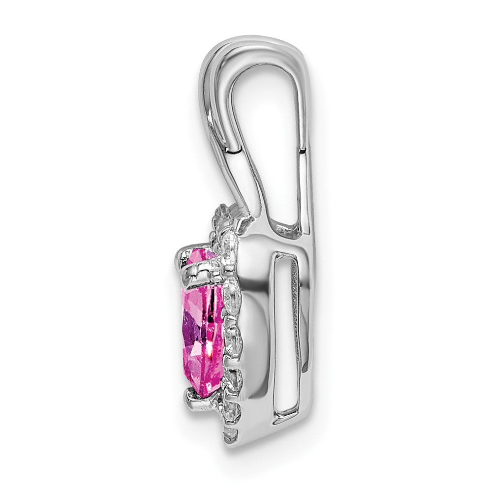 14k White Gold 1/5 carat Lab Grown Diamond VS/SI+ G+ and Lab Created Pink Sapphire Heart Pendant