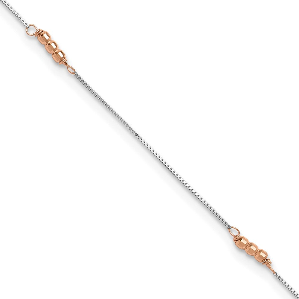 14K Two-Tone Mirror Beaded 9in Plus 1in ext. Anklet 9 inches