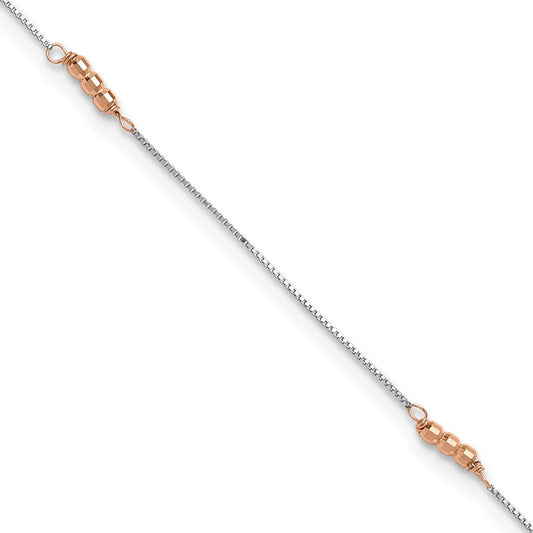 14K Two-Tone Mirror Beaded 9in Plus 1in ext. Anklet 9 inches