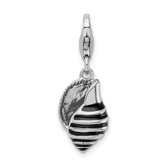 Amore La Vita Sterling Silver Rhodium-plated Polished 3-D Enameled Shell Charm with Fancy Lobster Clasp