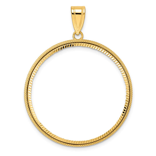 14k Diamond Cut Popcorn with 32.7mm Prong Coin Bezel Pendant