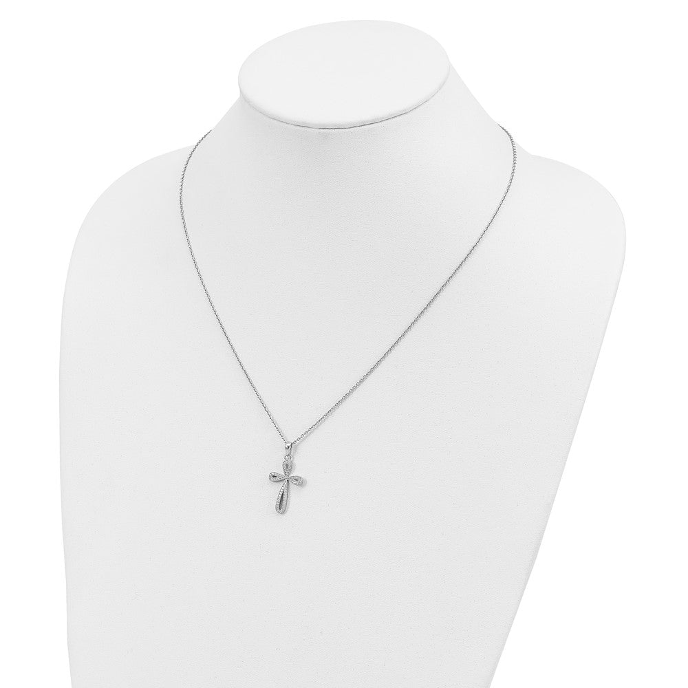 Brilliant Embers Sterling Silver Rhodium-plated 55 Stone 18 inch Micro Pav‚ CZ Cross Necklace with 2 Inch Extender 18 Inches
