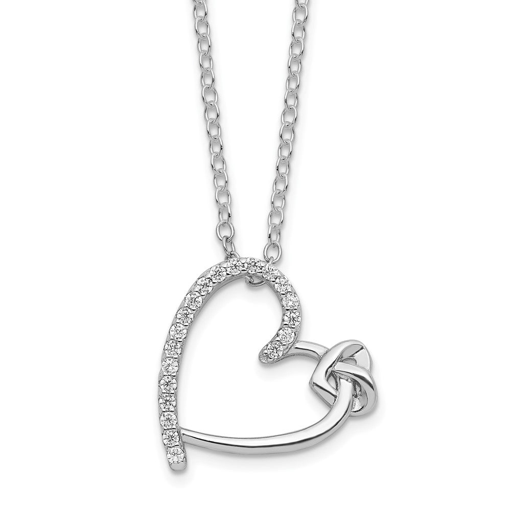 Sterling Silver Polished Rhodium-plated CZ Heart 18in Necklace 18 Inches