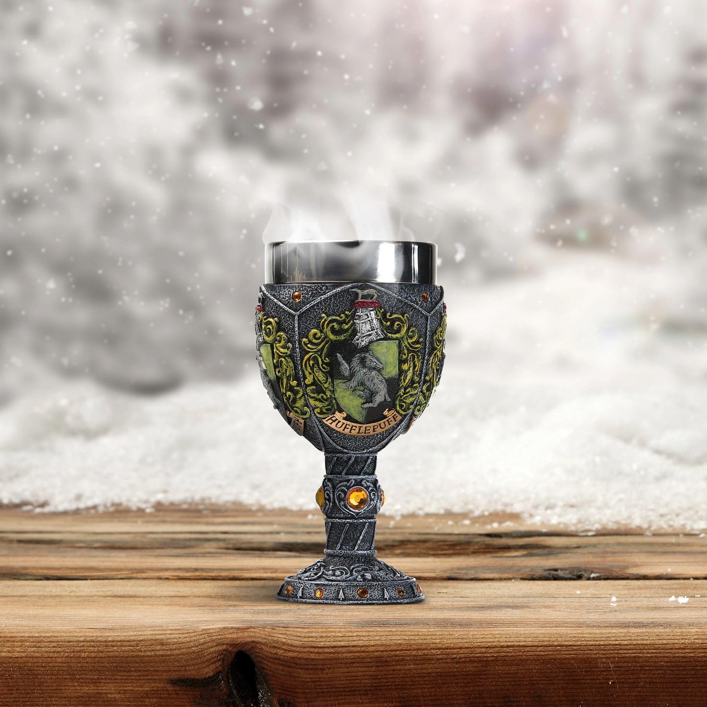 Wizarding World of Harry Potter Hufflepuff Decorative Resin Stainless Steel Goblet 7in H