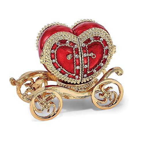 Bejeweled Pewter Multi Color Finish SCARLET HEART Carriage Trinket Box