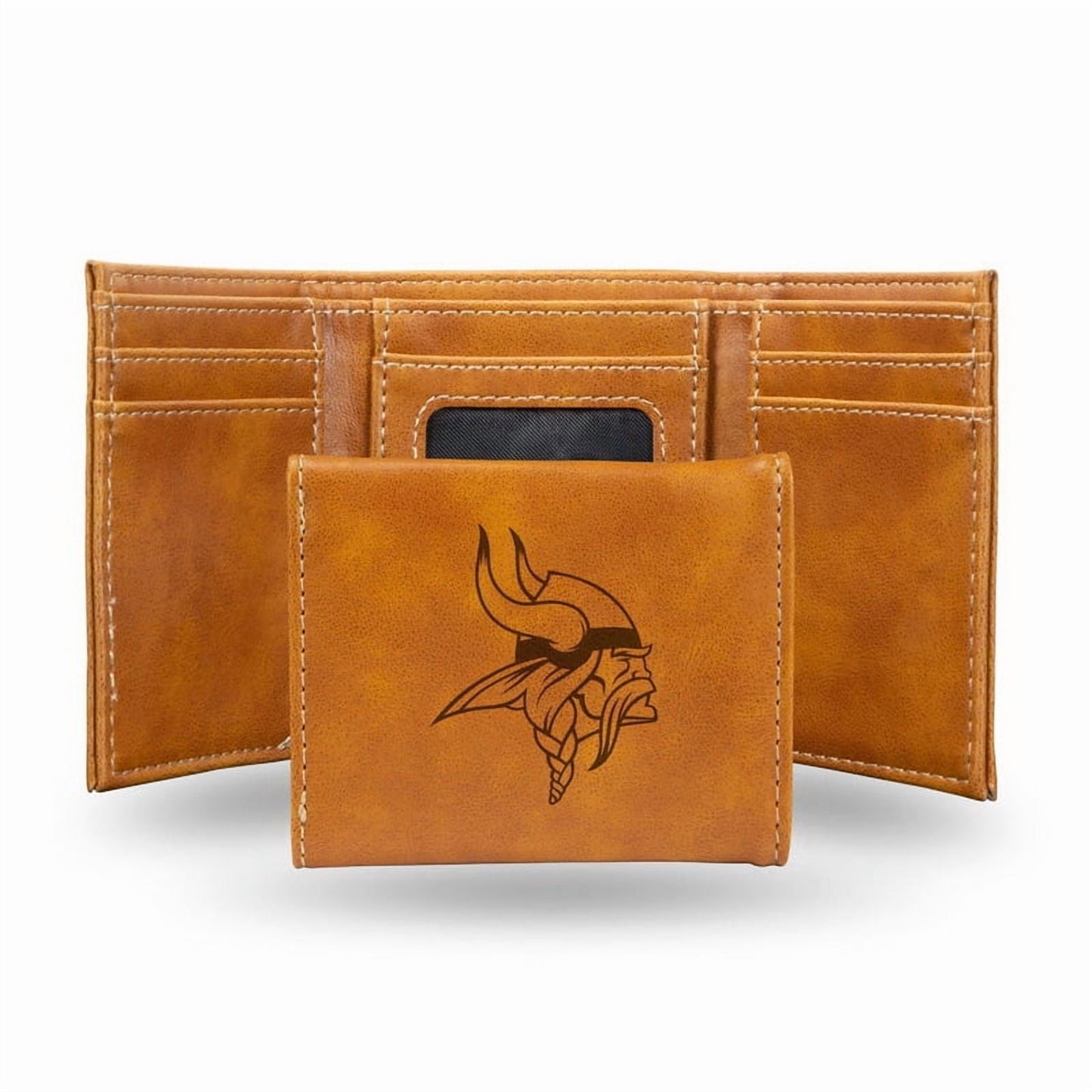 Minnesota Vikings Brown Laser Engraved Tri-Fold Wallet - Men's Accessory