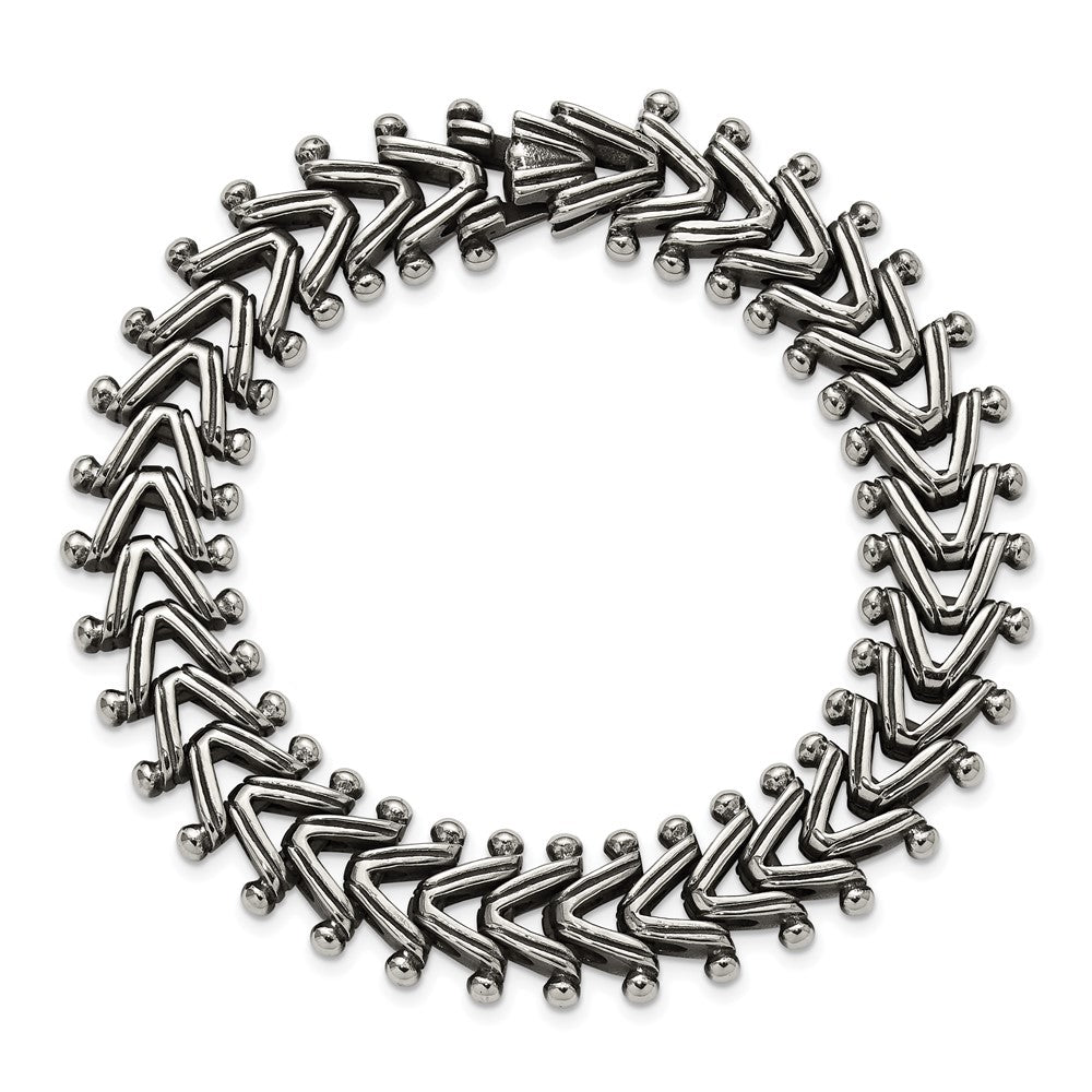 Chisel Stainless Steel Antiqued and Polished 8.25 inch Fancy Franco Link Bracelet 8.25 inches