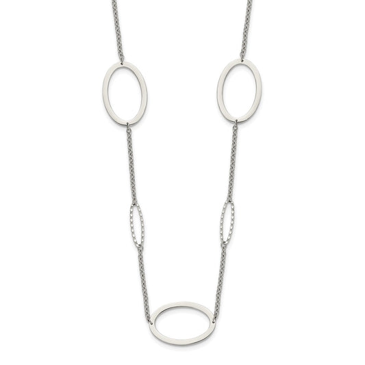 Stainless Steel Polished Fancy Oval Link 38in Necklace