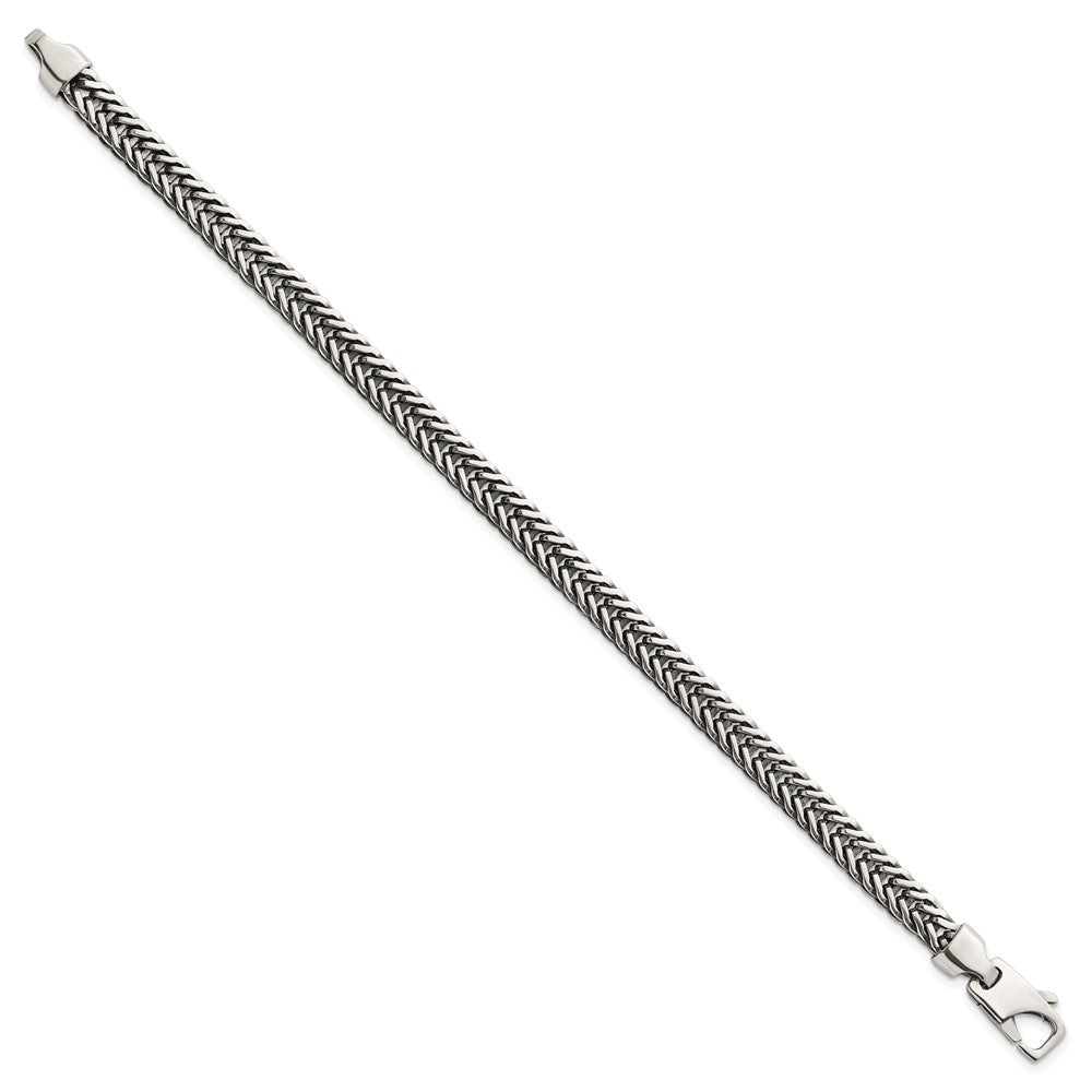 Sterling Silver Antiqued Polished 6mm Wheat Chain 8 inch Bracelet