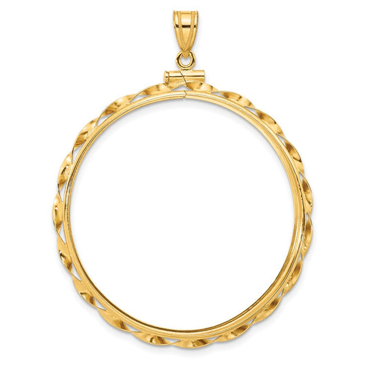 Wideband Distinguished Coin Jewelry 14k Polished Hand Twisted Ribbon 37.0mm x 2.85mm Screw Top Coin Bezel Pendant