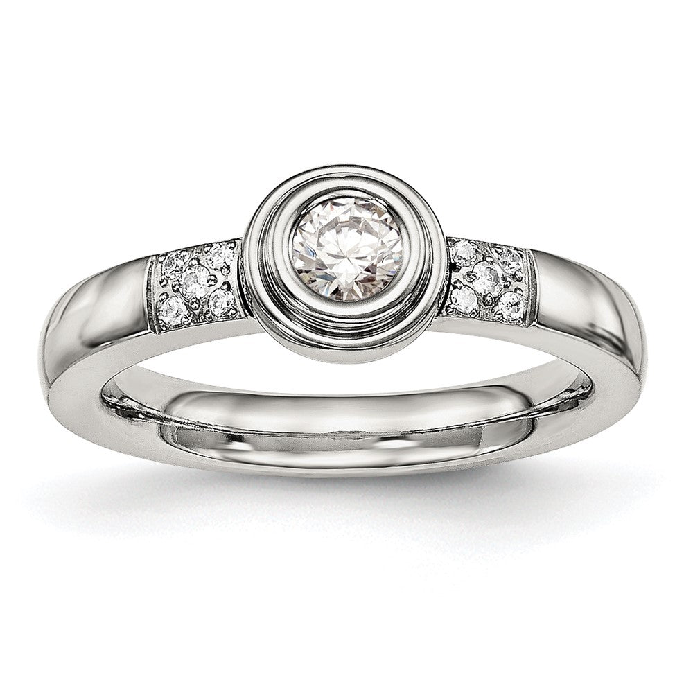 Stainless Steel Polished CZ Ring Size - 8
