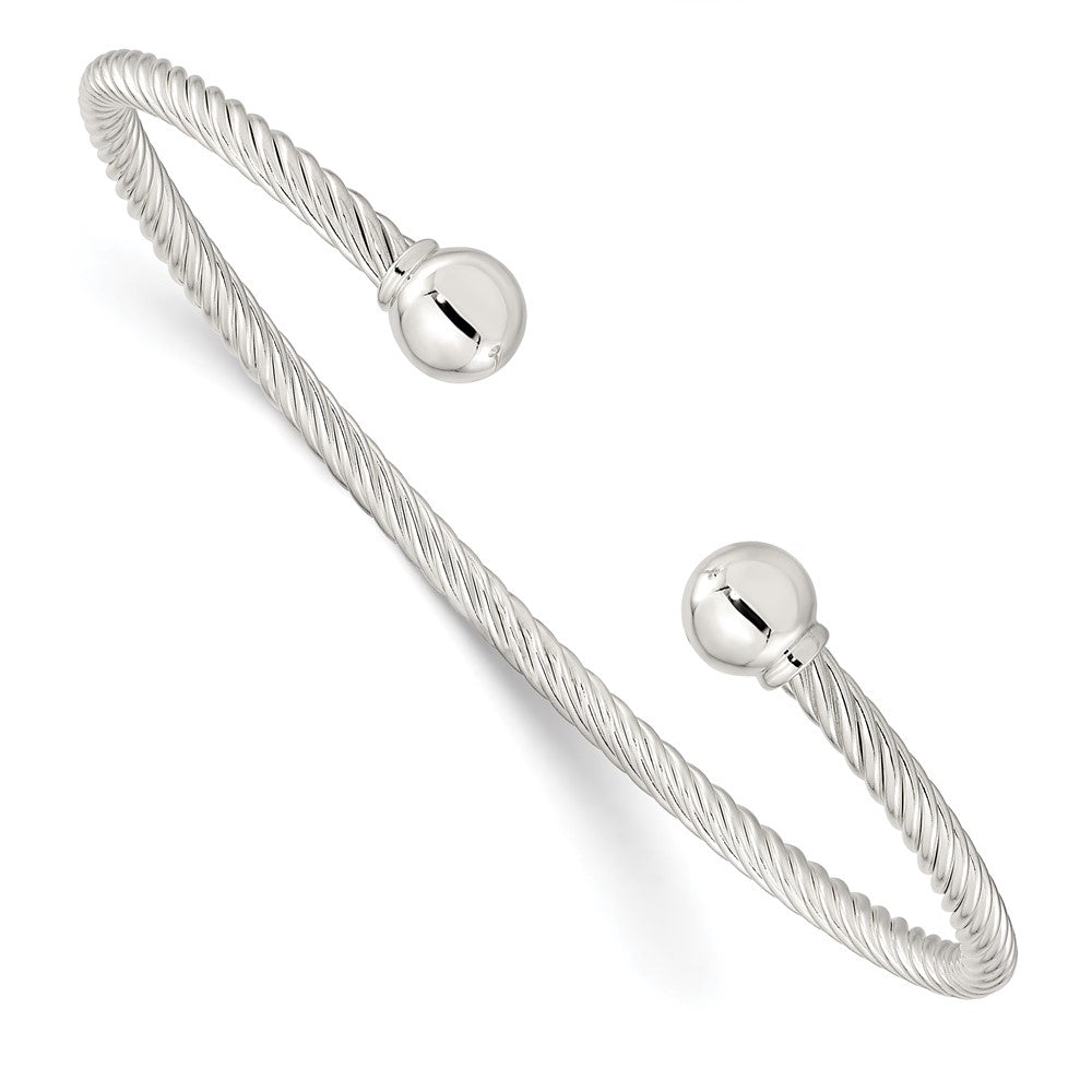 Sterling Silver Polished Twisted w/1 Thread Ball Cuff Bangle 7.75 inches