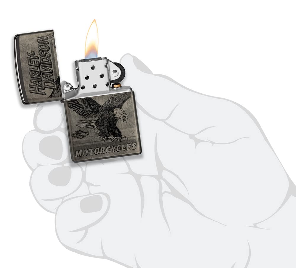 Zippo Harley-Davidson Eagle Photo Image 360? High Polish Black Pocket Lighter
