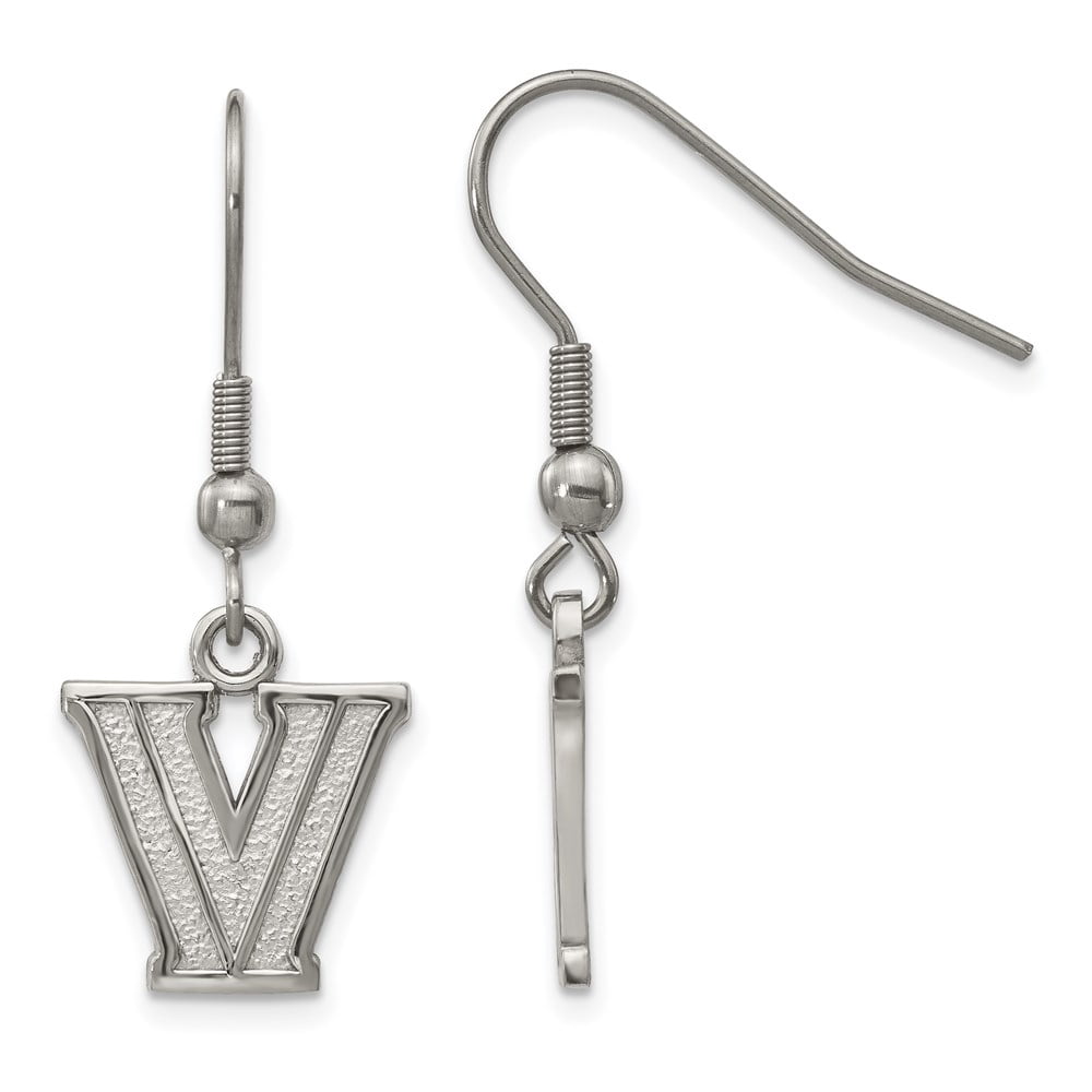 Stainless Steel LogoArt Villanova University Letter V Dangle Wire Earrings QST517VIL