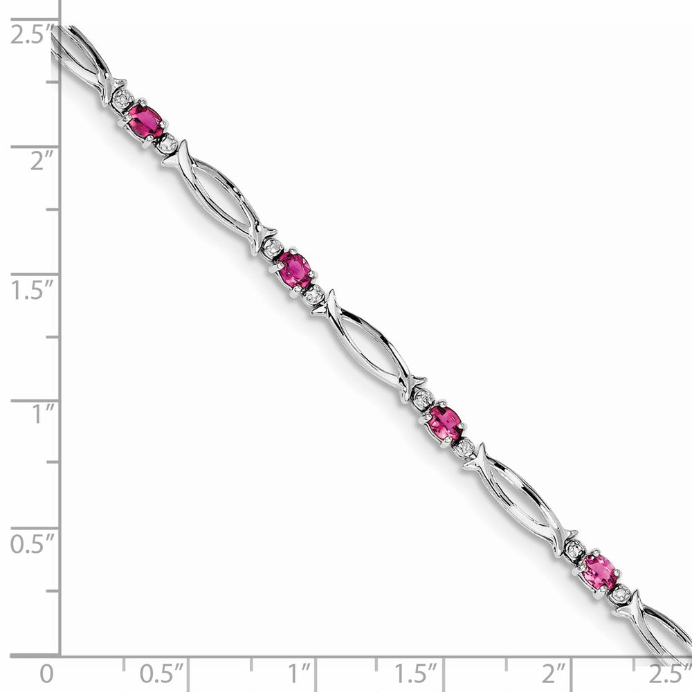 Sterling Silver Rhodium-plated Pink Tourmaline and Diamond Bracelet 7 inches