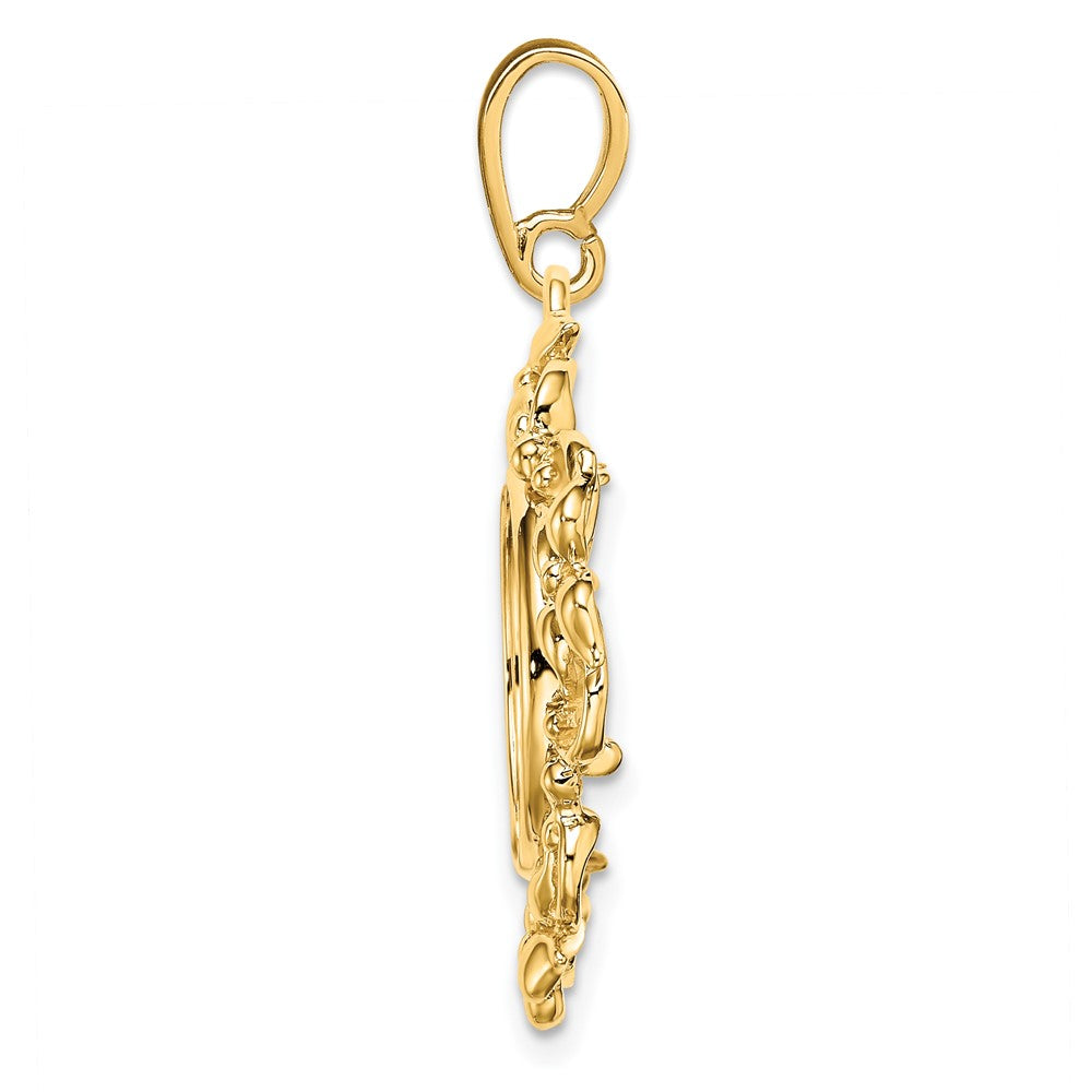 Wideband Distinguished Coin Jewelry 14k Polished Flower Blossom 13.0mm Prong Coin Bezel Pendant