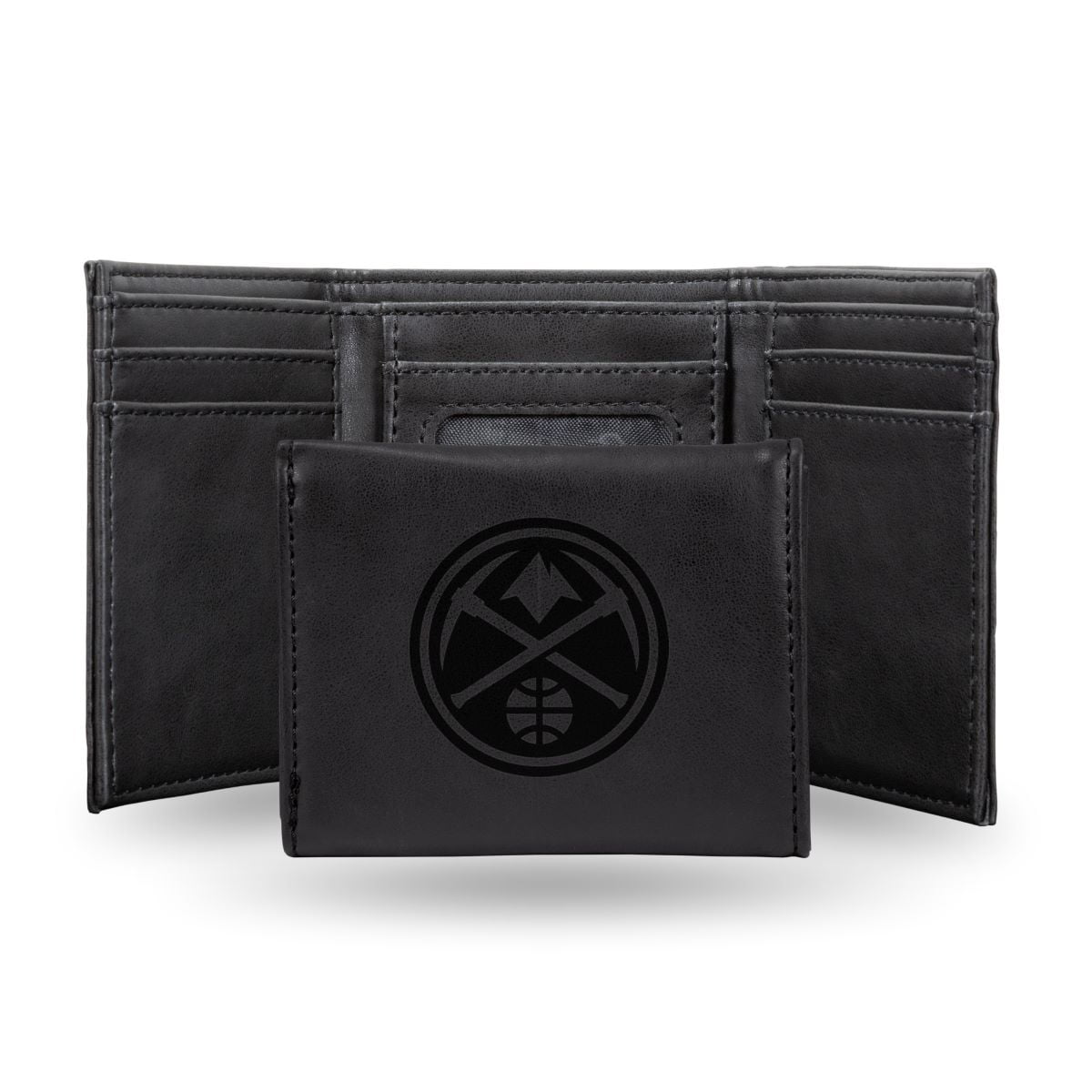 Basketball Rico Industries Denver Nuggets Black Laser Engraved Trifold Laser Engraved Tri-Fold Wallet - Men's Accessory
