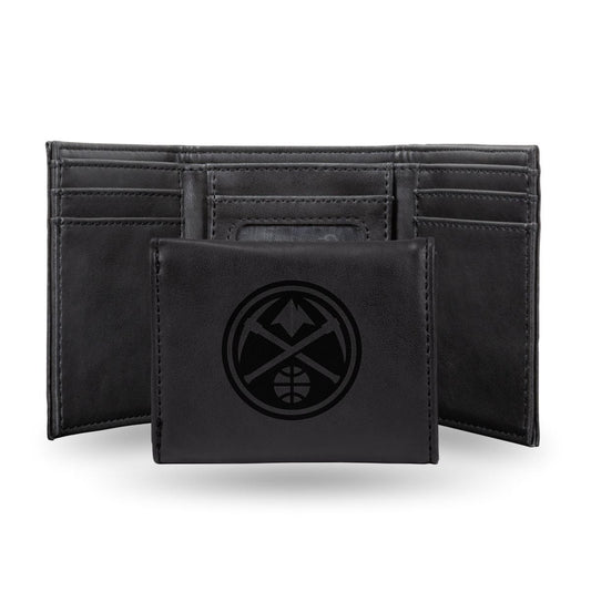 Basketball Rico Industries Denver Nuggets Black Laser Engraved Trifold Laser Engraved Tri-Fold Wallet - Men's Accessory