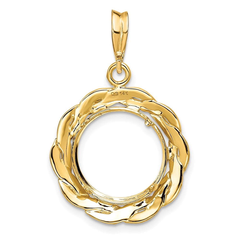 Wideband Distinguished Coin Jewelry 14k Polished and Textured Braided 13.0mm Prong Coin Bezel Pendant