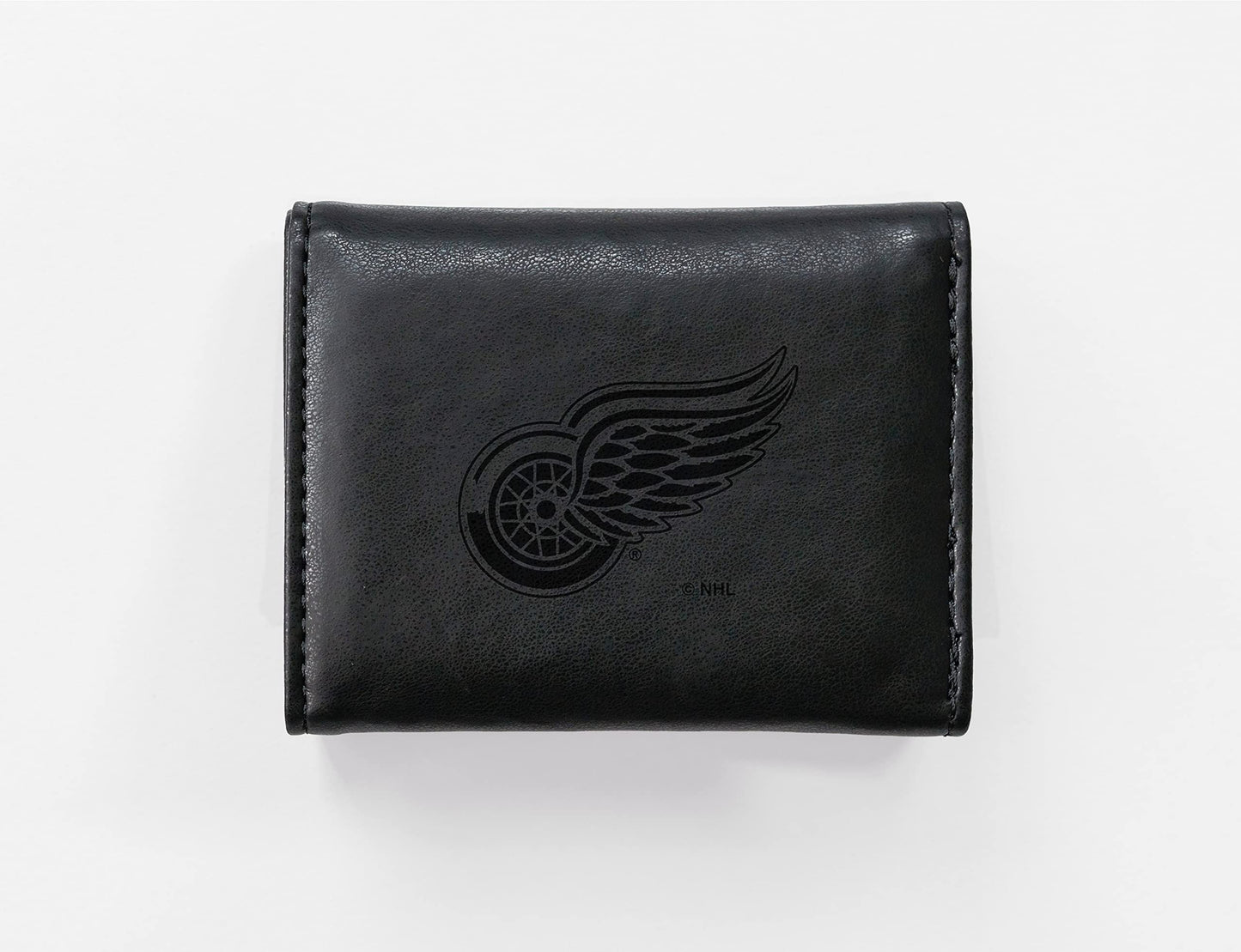 Detroit Red Wings Black Laser Engraved Tri-Fold Wallet - Men's Accessory