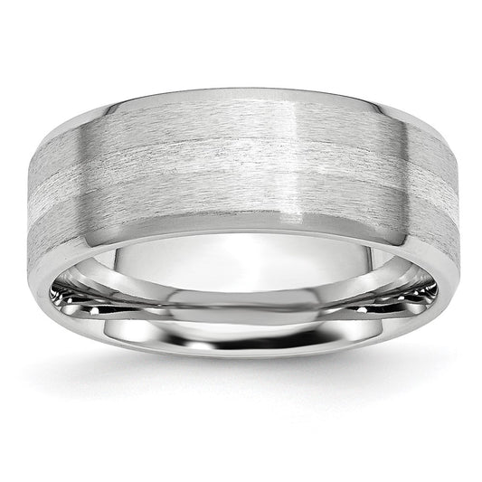 Cobalt Sterling Silver Inlay Satin/Polished Beveled Edge 8mm Band Size - 9