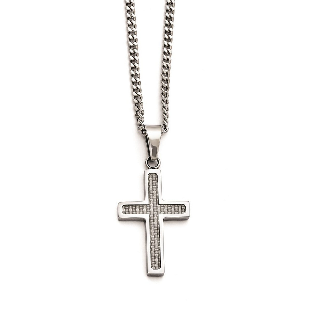 Stainless Steel Fancy Lobster Closure Polished Grey Carbon Fiber Small Religious Faith Cross Necklace 20 Inch Measures 2