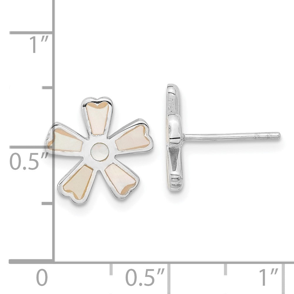 Sterling Silver Rhodium-Plated Polished MOP Flower Post Earrings